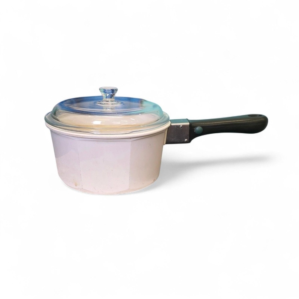 Princess House Nouveau White Ceramic Cookware 2 Qt Sauce Pan Pot Removabl Handle